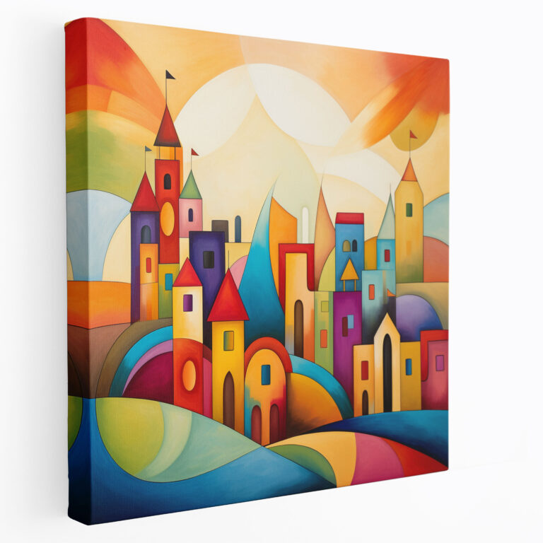 Abstract Village Skyline Canvas Print - Village, Village, Geometric Shapes, Wall Decoration