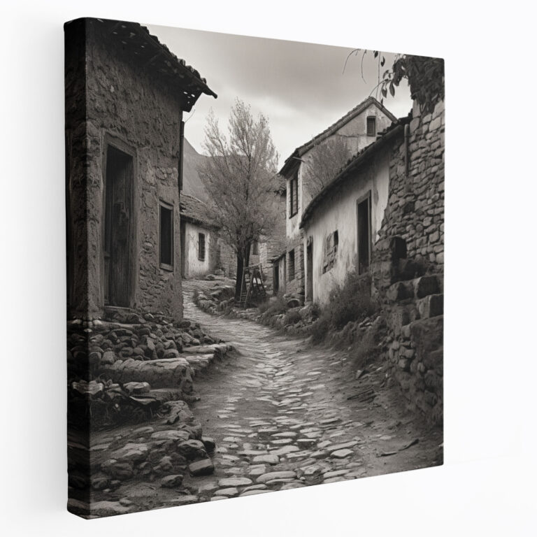 Vintage Village Street Canvas Print - Village, Wall Decoration, Old Village Street, Wall Art