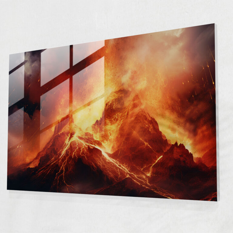 Fiery Volcano Glass Wall Art - Volcano, Contemporary, Glass Art, Intense Heat