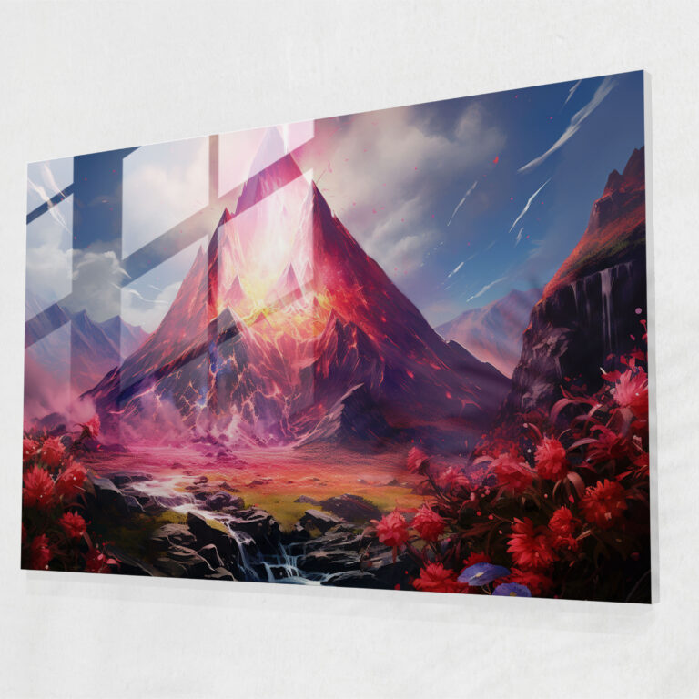 Dreamscape Volcano Glass Print - Volcano, Surreal, Glass Wall Art, Modern Art