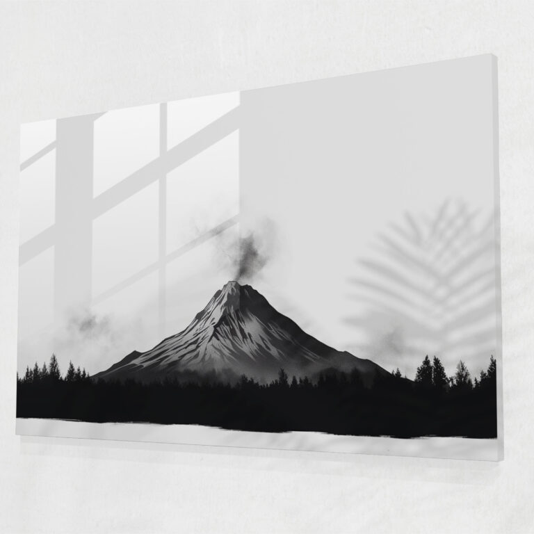 Minimalist Volcano Glass Wall Art - Volcano, Glass Art, Modern Art, Home Decoration