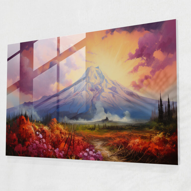 Impressionist Volcano Glass Print - Volcano, Modern Art, Volcano, Billowing Smoke