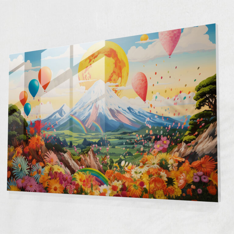 Whimsical Volcano Glass Wall Art - Volcano, Whimsical, Glass Print, Wall Decoration