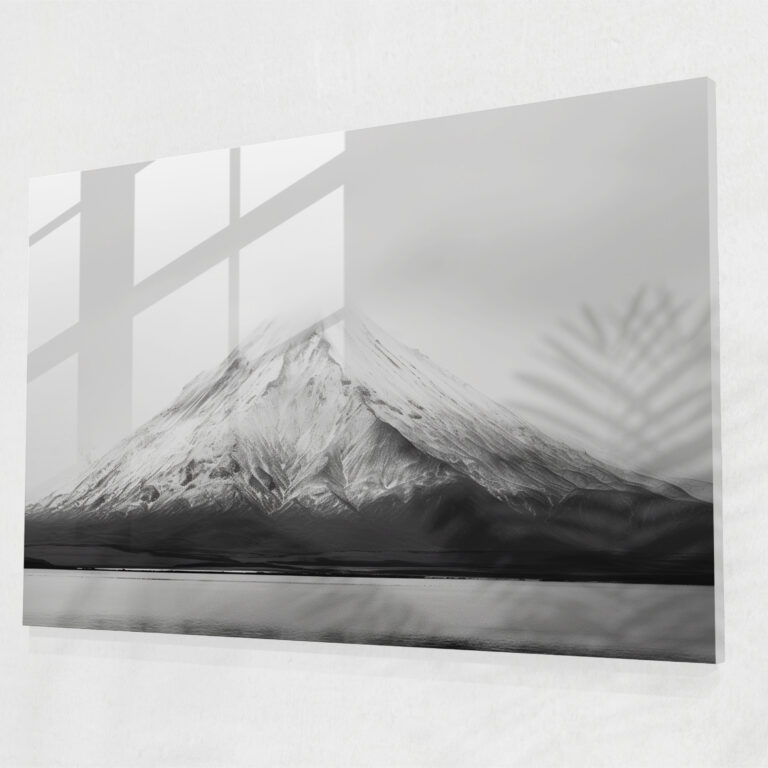 Monochromatic Volcano Glass Print - Volcano, Home Decoration, Glass Art, Monochromatic