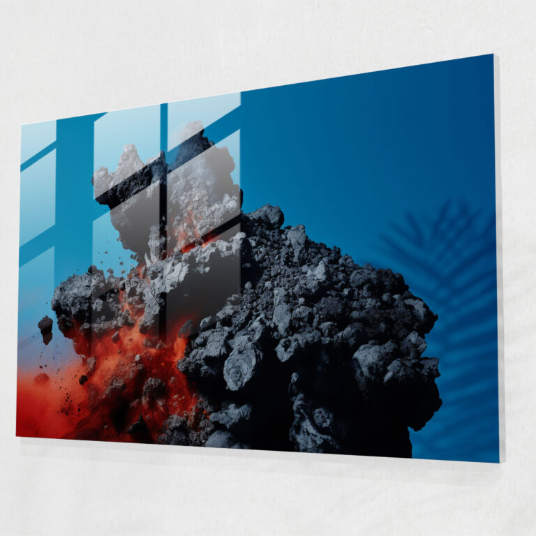 Eerie Volcano Glass Print - Volcano, Contemporary Photography, Clear Blue Sky, Glass Art