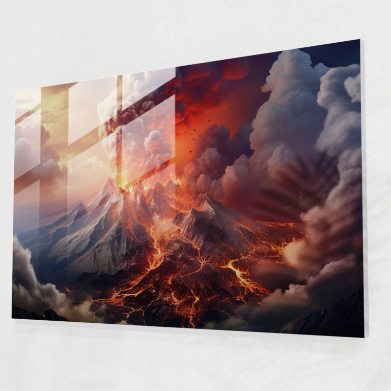 Realistic Volcano Glass Wall Art - Volcano, Volcanic Landscape, Glass Art, Realistic Digital Art