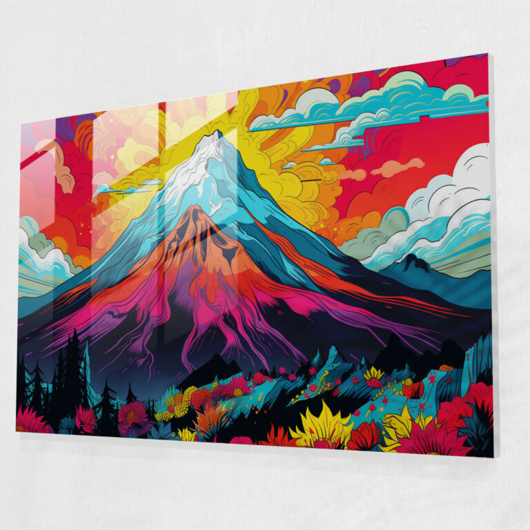 Pop Art Volcano Glass Print - Volcano, Glass Art, Modern Art, Wall Decoration