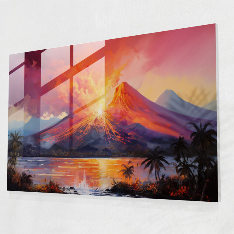 Volcano Glass Wall Art - Volcano, Sunset, Glass Art, Glass Print