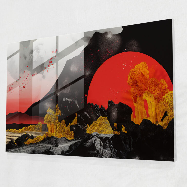 Volcano Glass Print - Volcano, Contemporary Collage Art, Glass Wall Art, Modern Art
