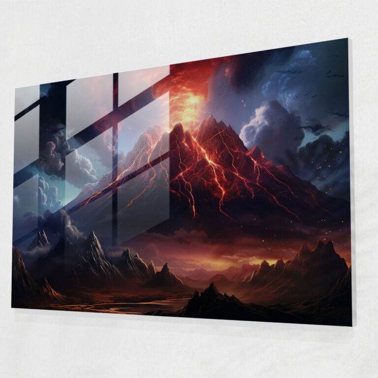 Volcano Glass Wall Art - Volcano, Glass Art, Night Sky, Modern Art