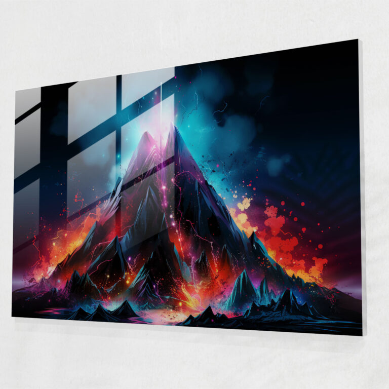 Volcano Glass Wall Art - Volcano, Glass Art, Futuristic Digital Art, Home Decoration