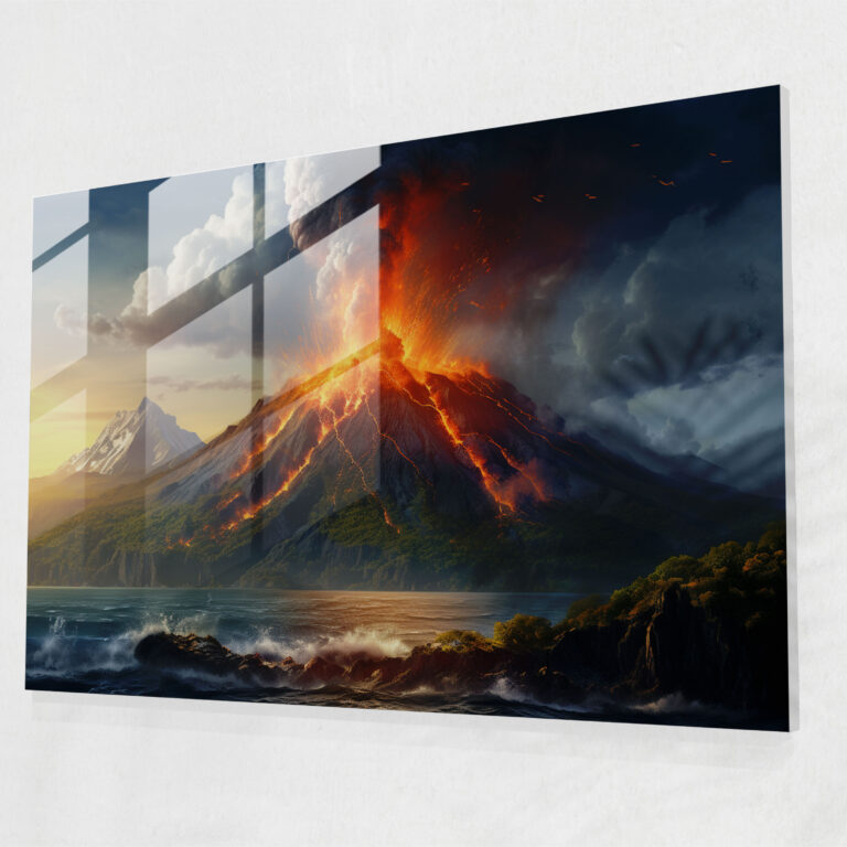 Volcano Glass Wall Print - Volcano, Glass Art, Volcano Glass Wall Print, Vivid Detail