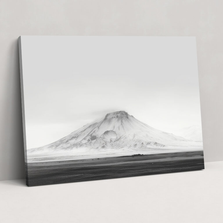 Volcanic Landscape Canvas Print - Volcano, Volcano Wall Art, Black And White, Serene Atmosphere