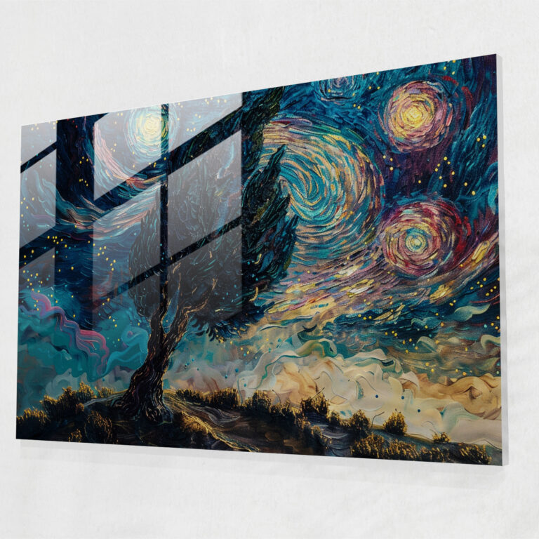 Vincent Van Gogh Glass Art - Starry Night Cypress - Vincent Van Gogh, Cypress Tree, Glass Print, Wall Decoration