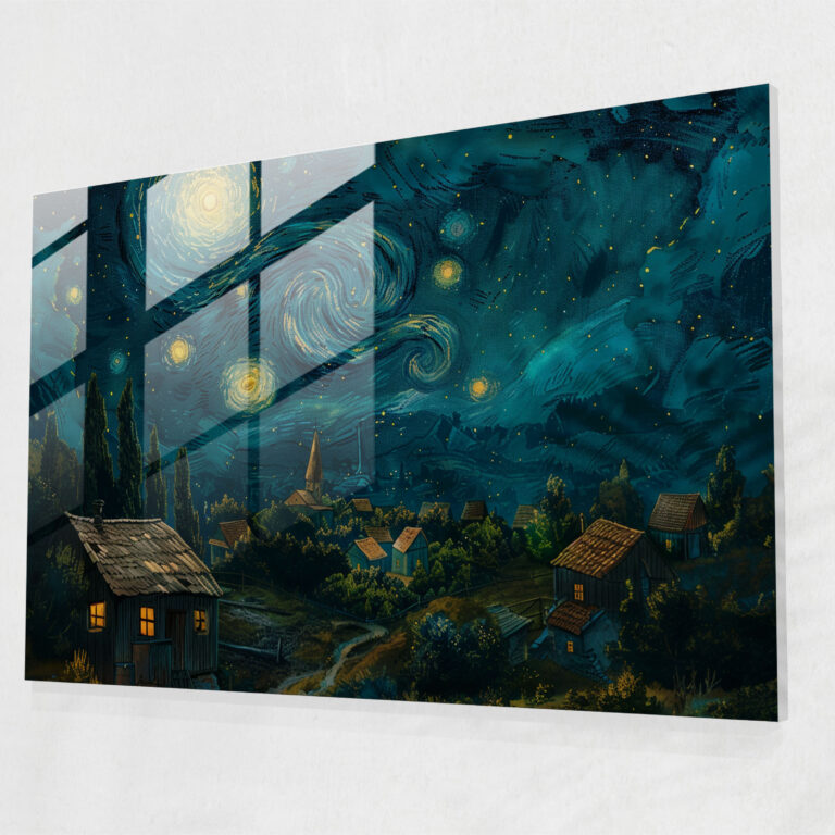 Vincent Van Gogh Glass Wall Art - Starry Night Village - Vincent Van Gogh, Modern Art, Wall Decoration, Glass Art