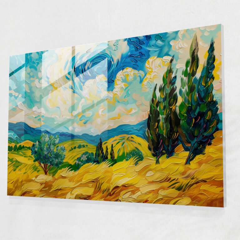 Vincent Van Gogh Glass Art - Wheat Field With Cypresses Glass Print - Vincent Van Gogh, Home Decoration, Modern Art, Vincent Van Gogh