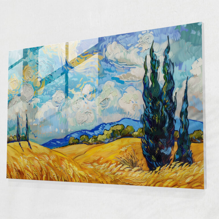 Vincent Van Gogh Modern Art - Wheatfield With Cypresses - Vincent Van Gogh, Glass Art, Modern Art, Glass Wall Art