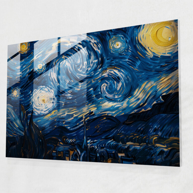 Vincent Van Gogh Glass Print – Starry Night Sky - Vincent Van Gogh, Home Decoration, Abstract Art, Vincent Van Gogh