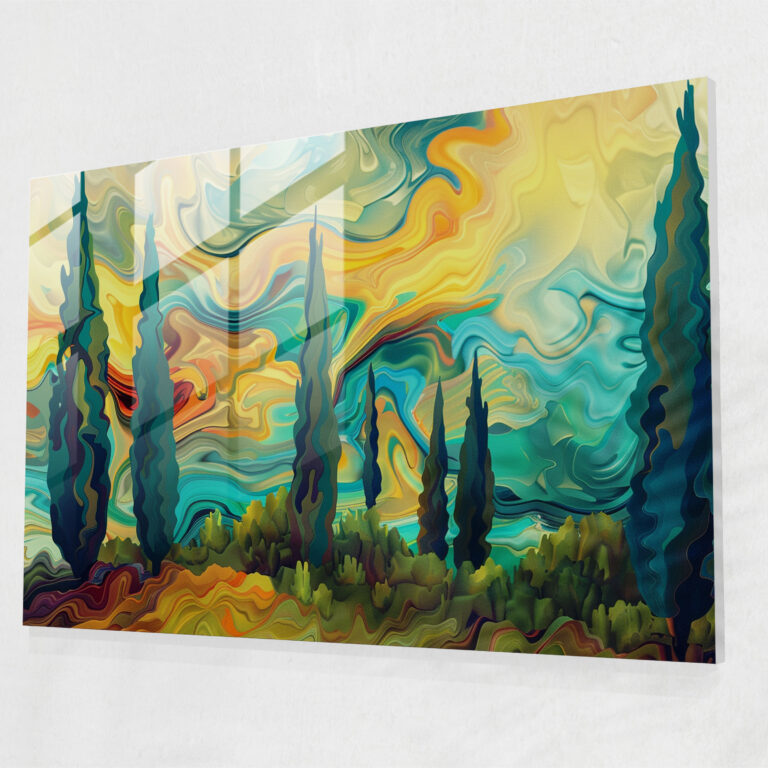 Vincent Van Gogh Glass Wall Art – Bold Cypress Trees - Vincent Van Gogh, Modern Art, Cypress Trees, Vincent Van Gogh