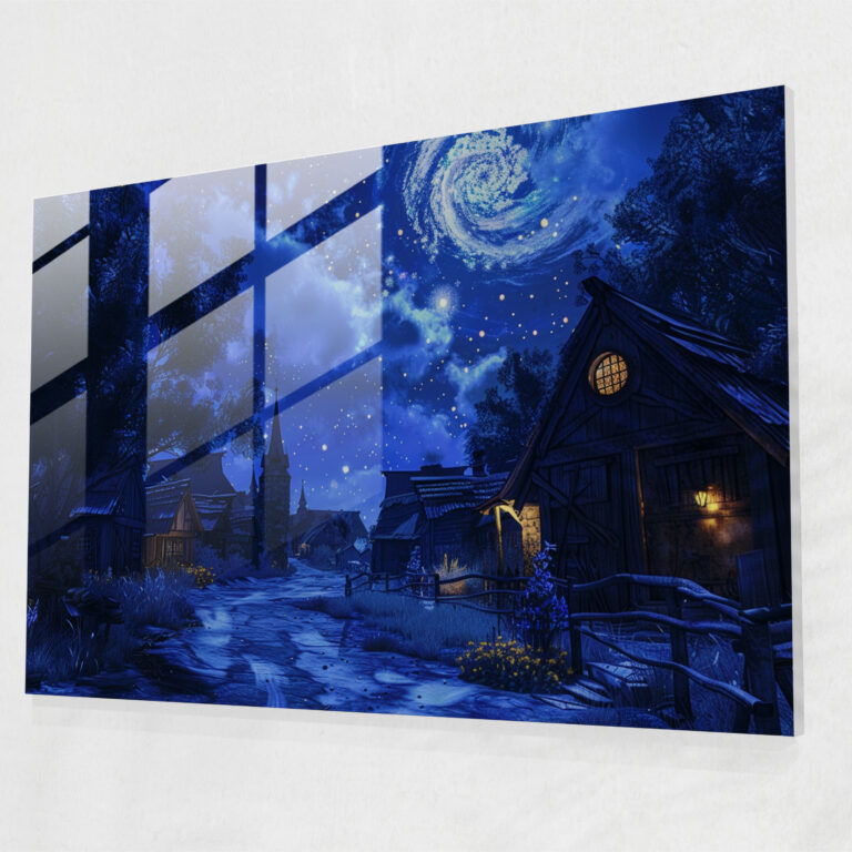 Vincent Van Gogh Glass Print - Peaceful Village Under Starry Night - Vincent Van Gogh, Glass Print, Home Decoration, Vincent Van Gogh