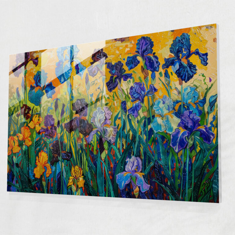 Vincent Van Gogh Glass Print - Irises Field - Vincent Van Gogh, Wall Decoration, Glass Print, Glass Wall Art