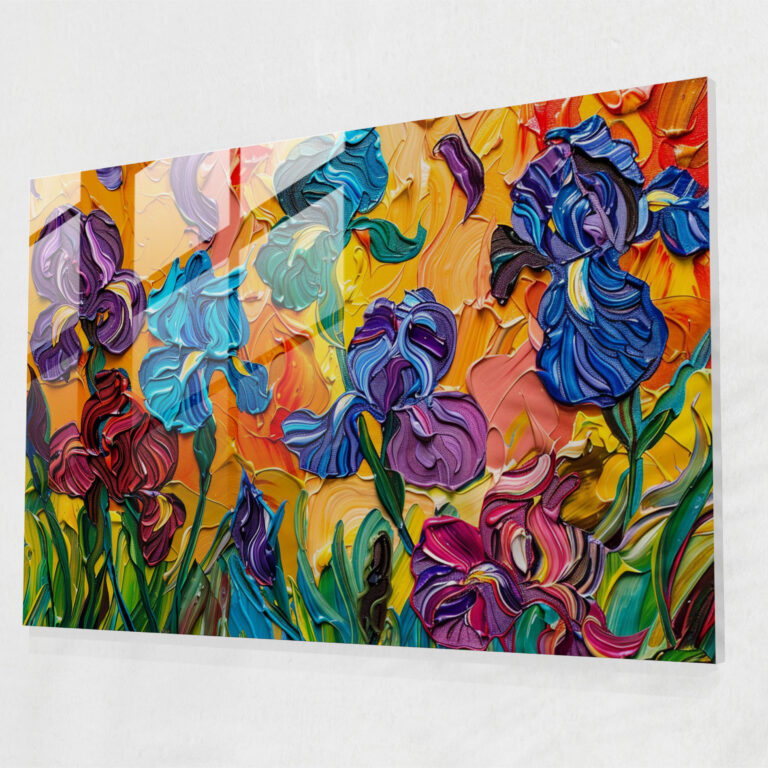 Vincent Van Gogh Glass Art - Vibrant Irises - Vincent Van Gogh, Home Decoration, Glass Art, Modern Art