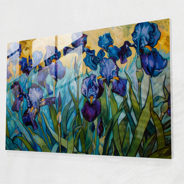 Vincent Van Gogh Glass Art - Irises In A Field - Vincent Van Gogh, Vincent Van Gogh, Wall Decoration, Home Decoration