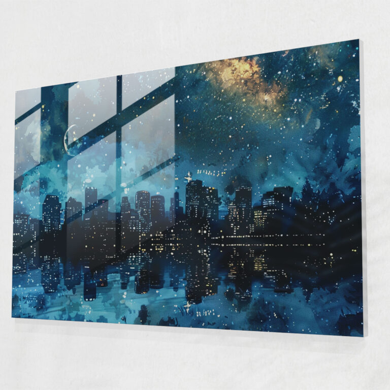 Vincent Van Gogh Glass Print: Starry Night Cityscape Glass Wall Art - Vincent Van Gogh, Glass Art, Glass Wall Art, Vincent Van Gogh