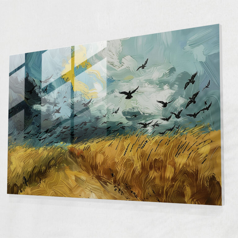 Vincent Van Gogh Glass Print: Stormy Wheatfield With Crows - Vincent Van Gogh, Modern Art, Glass Print, Vincent Van Gogh