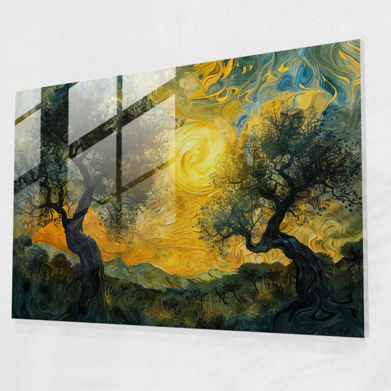 Vincent Van Gogh Glass Print: Surreal Olive Trees Dream - Vincent Van Gogh, Glass Wall Art, Modern Art, Glass Print