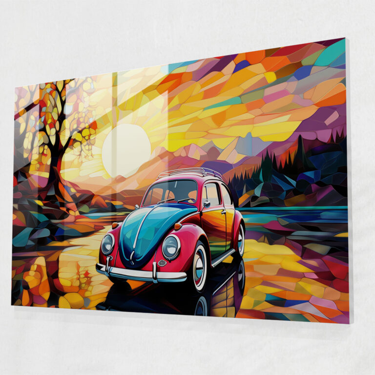 Volkswagen Beetle Glass Print - Volkswagen Beetle, Glass Print, Glass Wall Art, Wall Decoration
