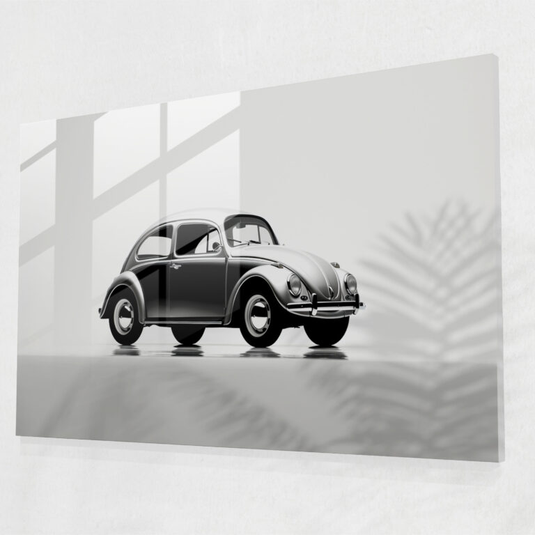 Minimalist Volkswagen Beetle Glass Print - Volkswagen Beetle, Glass Wall Art, Simple, Wall Decoration