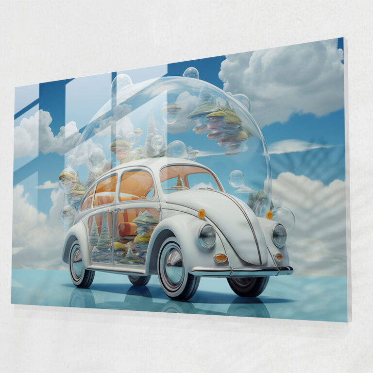 Surreal Volkswagen Beetle Glass Print - Volkswagen Beetle, Imaginative, Surreal, Wall Decoration