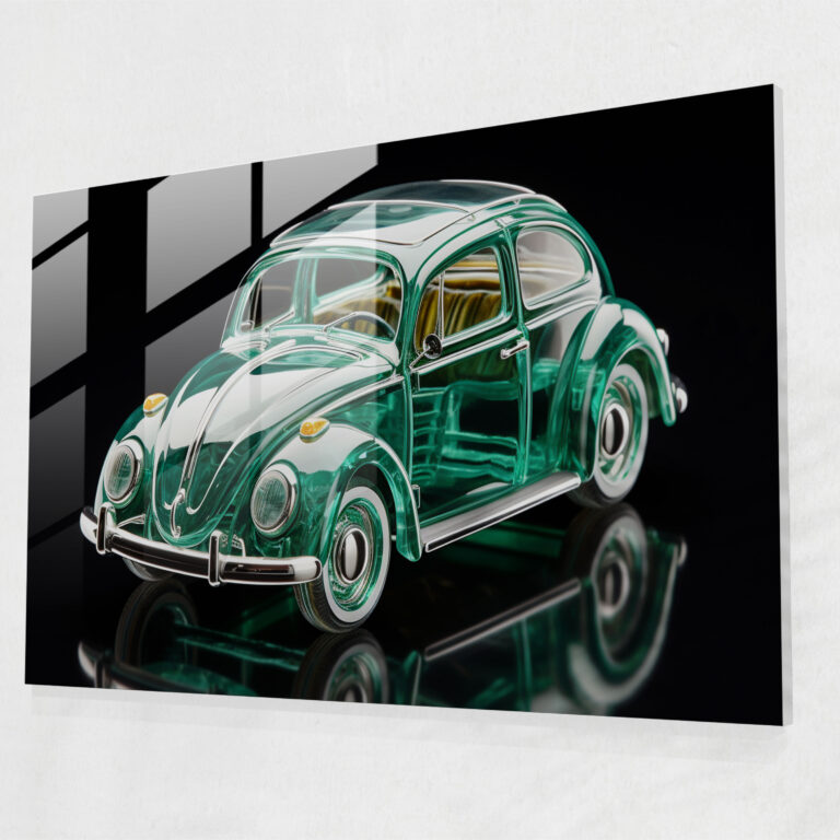 Realistic Volkswagen Beetle Glass Print - Volkswagen Beetle, Home Decoration, Classic, Glass Print