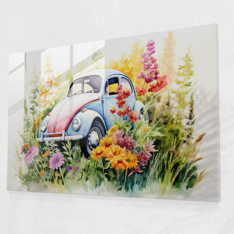 Volkswagen Beetle Glass Wall Art - Volkswagen Beetle, Modern Art, Whimsical, Glass Art