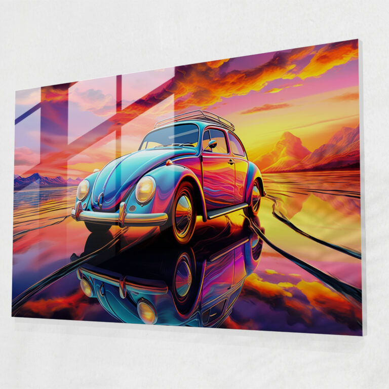Futuristic Volkswagen Beetle Glass Print - Volkswagen Beetle, Dreamlike, Modern Art, Glass Art
