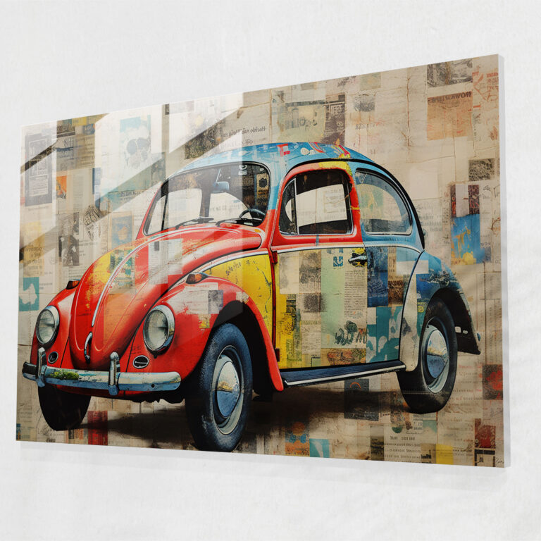 Collage Volkswagen Beetle Glass Wall Art - Volkswagen Beetle, Home Decoration, Glass Print, Modern Art