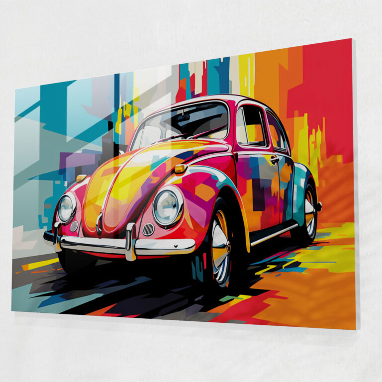 Vibrant Volkswagen Beetle Glass Print - Volkswagen Beetle, Home Decoration, Modern Art, Pop Art