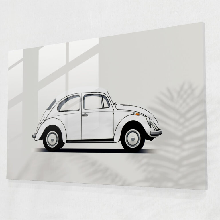 Minimalist Volkswagen Beetle Glass Print - Volkswagen Beetle, Minimalist Art, Glass Wall Art, Home Decoration