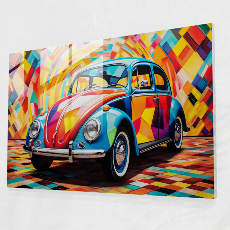 Volkswagen Beetle Glass Wall Art - Volkswagen Beetle, Glass Print, Vibrant Patterns, Glass Art
