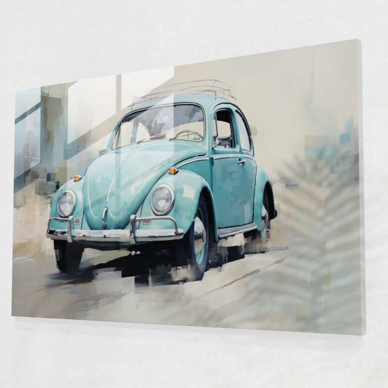Volkswagen Beetle Glass Wall Art - Volkswagen Beetle, Impressionist Painting, Volkswagen Beetle, Modern Art