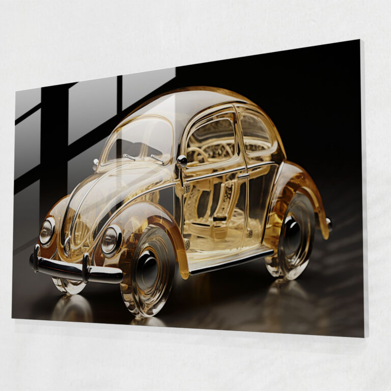 Miniature Volkswagen Beetle Glass Art - Volkswagen Beetle, Volkswagen Beetle, Wall Decoration, Glass Print