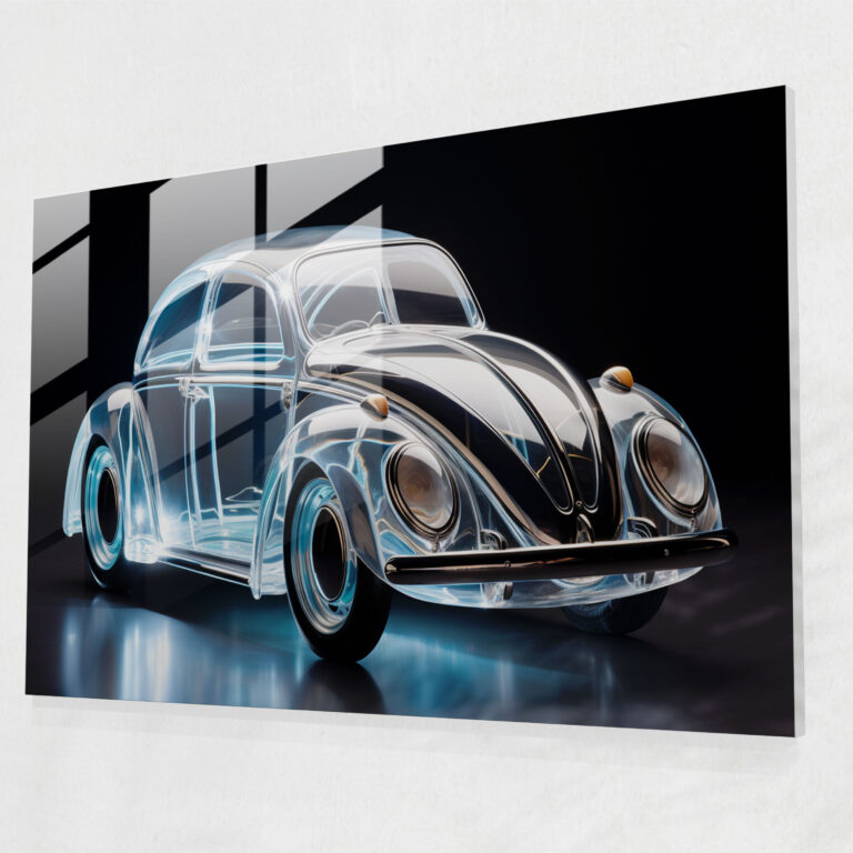 Futuristic Volkswagen Beetle Glass Art - Volkswagen Beetle, Glass Print, Home Decoration, Glass Wall Art