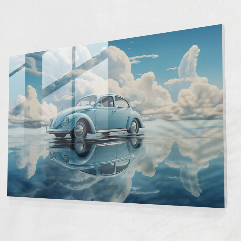 Volkswagen Beetle Surreal Glass Print - Volkswagen Beetle, Glass Wall Art, Modern Art, Glass Art