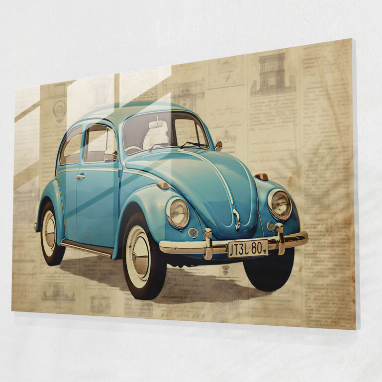Volkswagen Beetle Retro Glass Print - Volkswagen Beetle, Vintage, Volkswagen Beetle, Retro