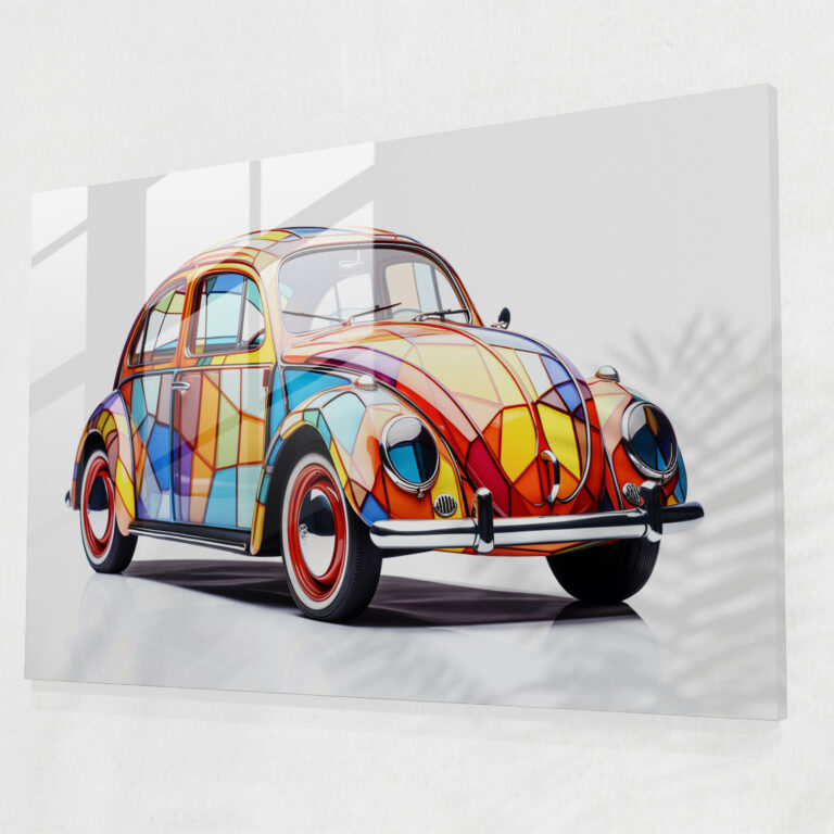 Volkswagen Beetle Geometric Glass Print - Volkswagen Beetle, Geometric, Volkswagen Beetle, Glass Wall Art