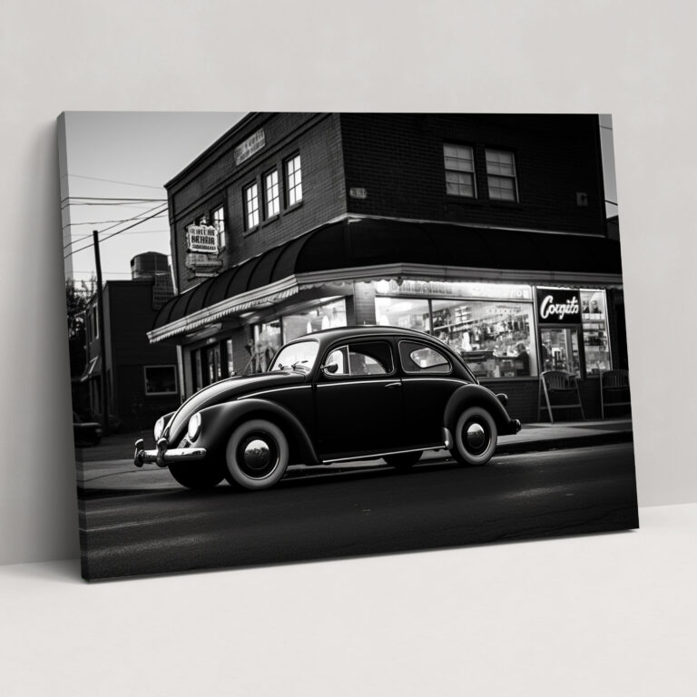 Vintage Volkswagen Beetle Canvas Print - Volkswagen Beetle, Black And White Photograph, Home Decoration, Wall Decoration