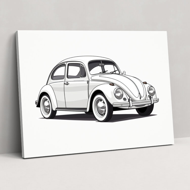 Volkswagen Beetle Canvas Print - Volkswagen Beetle, Wall Decoration, Line Drawing, Canvas Wall Art