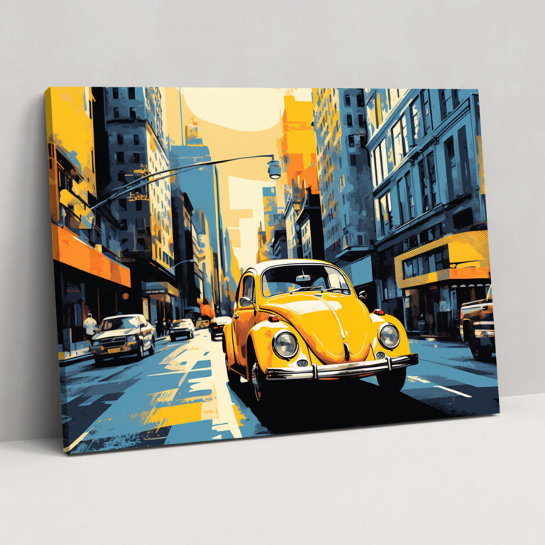 Volkswagen Beetle Canvas Print - Volkswagen Beetle, Vibrant Cityscape, Canvas Wall Art, Volkswagen Beetle