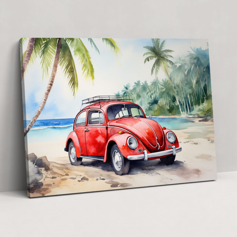 Volkswagen Beetle Wall Art - Volkswagen Beetle, Canvas Wall Art, Volkswagen Beetle, Palm Trees